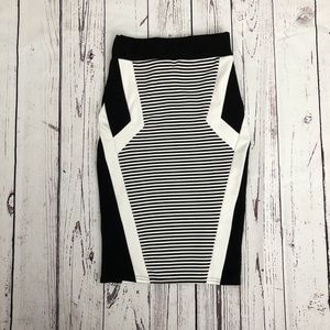 Midi Body Con Skirt - Black & White